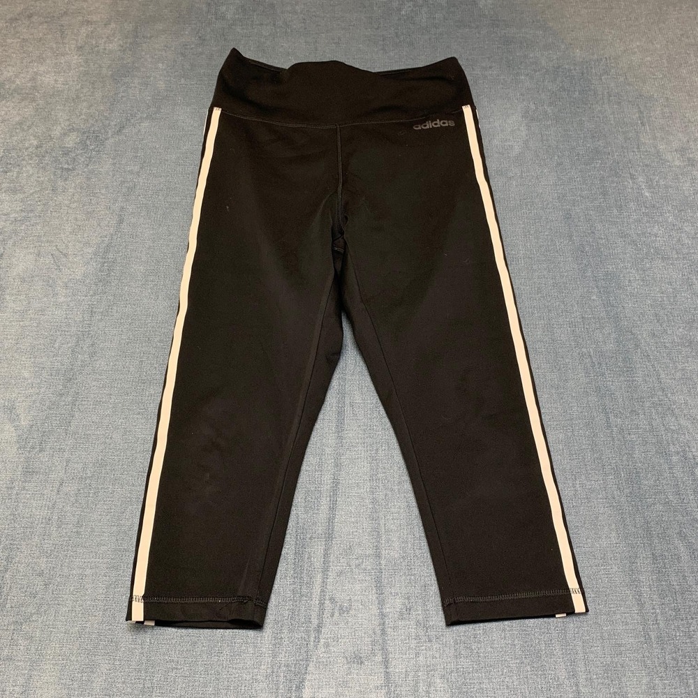 Adidas Climalite Leggings Womens Medium Black 3 Stripes High Waist Performance